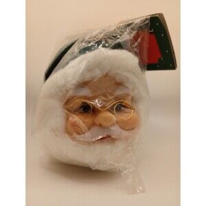 Vintage  Large Santa Head Star Hat Christmas Ornament Wire Glasses New Old Stock